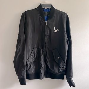 Grey Goose logo men’s zip up black bomber windbreaker jacket with color print